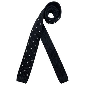 SANDRO Black Polka Dot Knit Polyester LUXURY Slim Tie HANDMADE